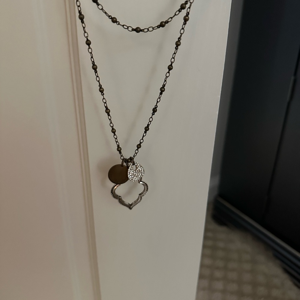 Elegant Black and Silver Layered Pendant Necklace